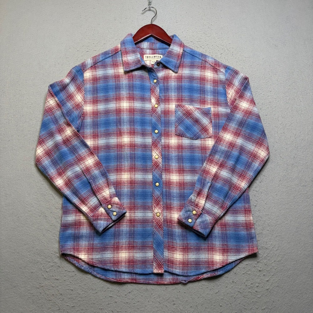 Idyllwind Plaid Button Front Shirt Womens Medium Blue Red Cotton Western Flannel